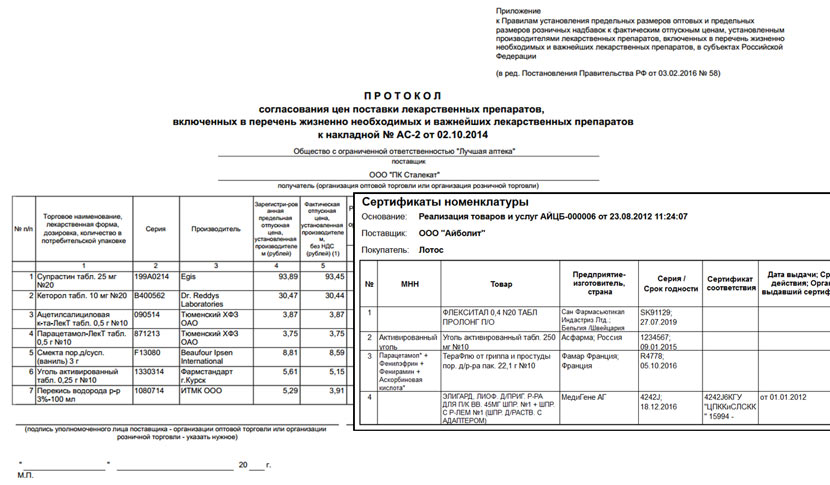1С ДНР, 1С Донецк, Протокол, Сертификаты номенклатуры